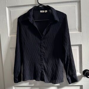 CATO Black Wave Textured Sheer Button Down Blouse Size M